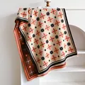 Beige and orange floral cashmere-feel warm shawl with fringe for women in winter - 180cmx65cm / Beige Orange