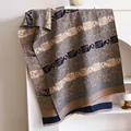 Châle en cachemire à motif éléphant en bleu marine et marron avec finitions franges - 180x65cm / Bleu gris
