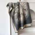 Classic cashmere-like scarf with sunflower print and fringes in dark grey and beige - 185cm / Gray