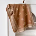 Châle classique double face en cachemire caramel avec motif de voilier et franges - 180x65cm / Khaki