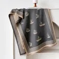 Écharpe réversible gris foncé et beige à motif de voilier avec finitions à franges - 180x65cm / Gris