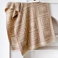 Bufanda minimalista beige y marrón tipo cachemira con motivos de palmeras y geométricos - Caqui