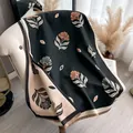 Double-sided floral cashmere feel scarf with vintage patterns and tassel fringe - Black