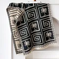 Chic black and beige double-sided cashmere scarf with geometric patterns and tassels - Black