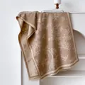 Sciarpa vintage in cashmere marrone e beige con motivi floreali e farfalle jacquard - 185cm / Cachi