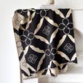 Geometric floral cashmere-like scarf in black and beige contrast with elegant fringe - 185cm / Black and White