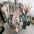 Pink cashmere feel scarf with green pomegranate jacquard and tassel edges - Green Camel