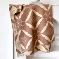 Brown and cream reversible geometric floral cashmere scarf with elegant fringe detail - 185cm / Khaki