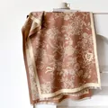 Floral knit cashmere-feel scarf in brick red with white flower patterns and fringes - 185cm / Khaki