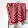 Red and beige geometric cashmere-feel scarf with stripes and fine fringe details - 185cm / Red