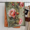 Elegant floral cashmere-feel shawl with vintage peony patterns and tassel details - Yh-115 Peony - Green / 180x65