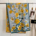 Elegant grey-blue shawl with yellow floral pattern and fringe in cashmere-like fabric - Yh-112 Little Yellow Flower / 180x65