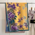 Elegant yellow scarf with purple floral print and fringe, premium cashmere-feel pashmina - Yh-113 Lavender / 180x65