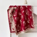 Sciarpa in cashmere double-face rossa e beige con motivi di rondini e nuvole - Rosso