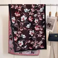 Elegant reversible cashmere scarf with vintage floral paisley patterns in brown and pink - Yh-102 Flowers / 180x65