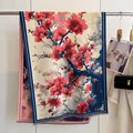Elegant Chinese red plum floral faux cashmere scarf with tassels and double-sided design - Yh-098 Red Plum / 180x65