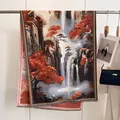 Elegant landscape jacquard scarf with red maple design and delicate fringe tassels - Yh-100 Landscape Painting / 180x65