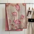 Elegant lotus flower pashmina scarf in soft pink and taupe with fringe details - Yh-114 Lotus / 180x65