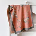 Écharpe florale orange corail en imitation cachemire épais avec bordure gris foncé - Orange