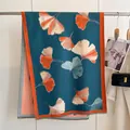 Elegant teal cashmere scarf with orange borders and ginkgo leaf pattern and tassels - Yh-097 Ginkgo Leaf / 180x65