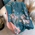 Elegant peacock green and pink floral imitation cashmere scarf with tassels - Yh-116 Winter Plum / 180x65