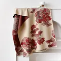 Imitation cashmere scarf featuring red lotus ink painting and tassel fringe details - Red
