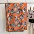 Elegant orange and grey cashmere scarf with horse jacquard pattern and tassel fringe - Yh-105 Orange-warhorse / 180x65
