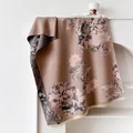 Brown and grey double-sided cashmere-like scarf with lotus prints and tassels - Khaki