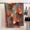 Elegant pashmina shawl with golden ginkgo leaf pattern and delicate fringed edges - Yh-101 Gray - Ginkgo Leaf / 180x65