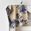 Imitatie kasjmier sjaal met inkt bloemenpatroon in blauw en wit met franjes - Blauw