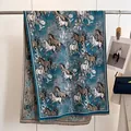 Peacock blue imitation cashmere scarf with horse floral jacquard and tassel edges - Yh-106 Blue-green Warhorse / 180x65