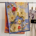 Elegant floral cashmere-like scarf with vintage tapestry patterns and fringe trim - Yh-107 Snow Pear Blossom / 180x65