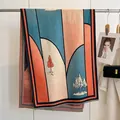 Artistic cashmere-like scarf with red tree scenery and geometric color blocking - Yh-108 Lines / 180x65