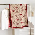 Beige and red cashmere feel scarf with love heart patterns and stylish tassels - Red / 185cm