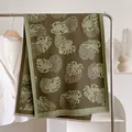 Olive green leaf print scarf with monstera pattern and fringe tassels for women - 185x65cm / Green