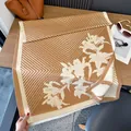 Bufanda reversible de camelia marrón y beige en imitación cachemir con flecos - 185cm / Caqui