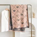 Pink and grey cashmere feel scarf with heart patterns, check print and fringe details - Pink / 185cm