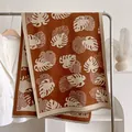 Écharpe femme effet cachemire à motif de feuilles en coloris caramel et beige - 185x65cm / Marron