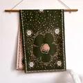 Dark green and pink double-sided cashmere-like scarf with camellia print and tassels - Camellia Green