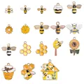 Golden honeybee and honeycomb enamel charms set for DIY jewelry making accessories - Bee And Honeycomb Variety Pendant Collection