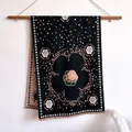 Classic camellia pattern cashmere scarf in black and beige contrast with soft fringes - Camellia - Black
