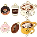 Set of 6 coffee and donut enamel pendants with gold alloy plating for DIY jewelry making - Assorted Coffee Dessert Collection (Without Chain)