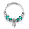 Bohemian silver bangle with turquoise beads and dreamcatcher feather pendants - Standard Small / Green Dreamcatcher Style (MK-09 Green)