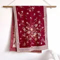 Retro burgundy cashmere-feel scarf with vintage floral prints and dot borders - Flower-Red