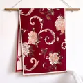 Burgundy vintage floral scarf with beige pattern and fringe tassels for women - Peony Red