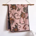 Vintage floral faux cashmere scarf in dusty pink with colorful prints and fringed edges - Peony Pink