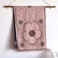 Faux cashmere shawl in vintage rose pink and grey featuring a large camellia floral print - Camellia Pink