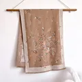 Elegant khaki cashmere-like scarf with vintage floral patterns and fringe details - Floral Khaki
