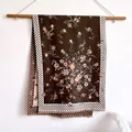 Deep brown faux cashmere scarf featuring vintage floral print and fringe details - Floral Coffee
