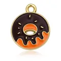 Brown and orange donut alloy pendant with chocolate glaze design for DIY jewelry making - Black And Orange Donut Pendant (Without Chain)